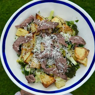 Salad with Roast Beef, Potatoes, Broccoli, and Parmesan